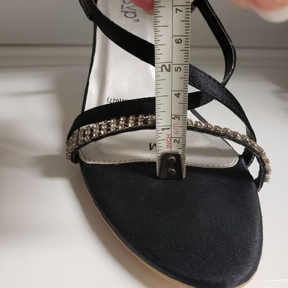 RSVP black satin heels with rhinestone acc… - Picture 8 of 9